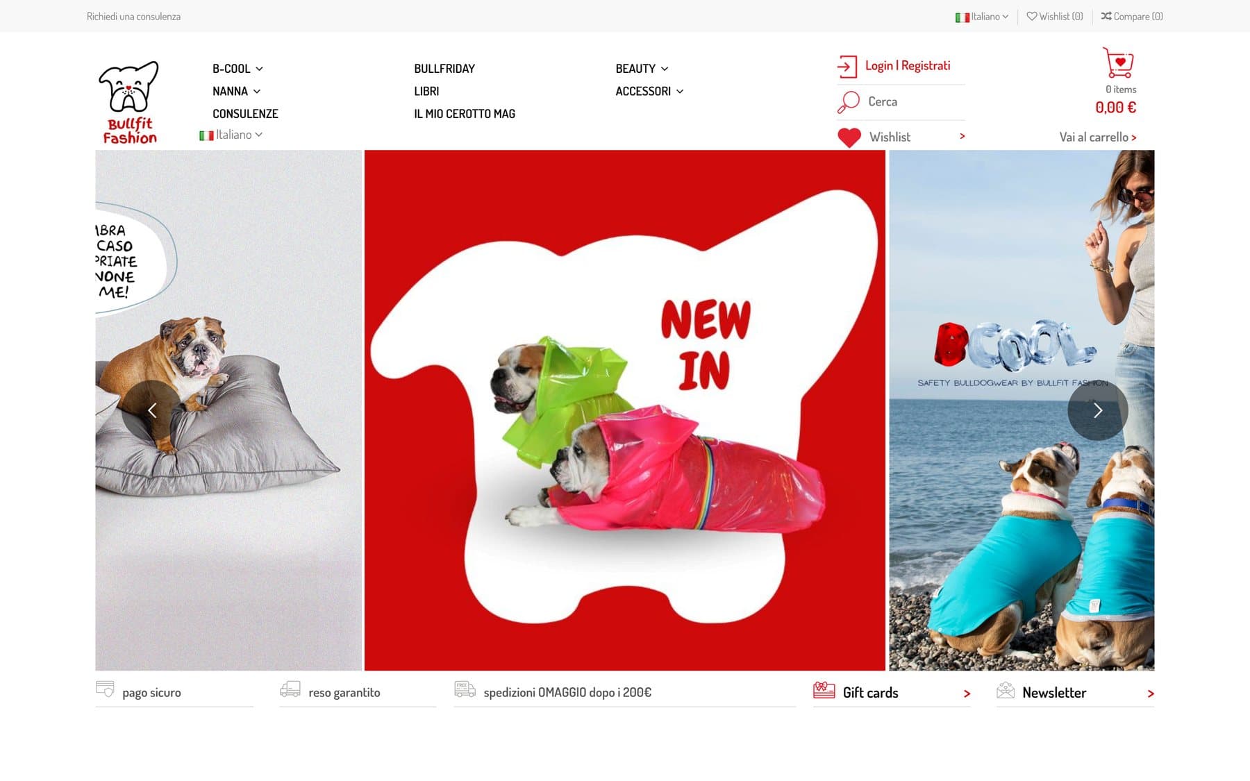 Il vecchio sito BullFitFashion su PrestaShop, versione desktop