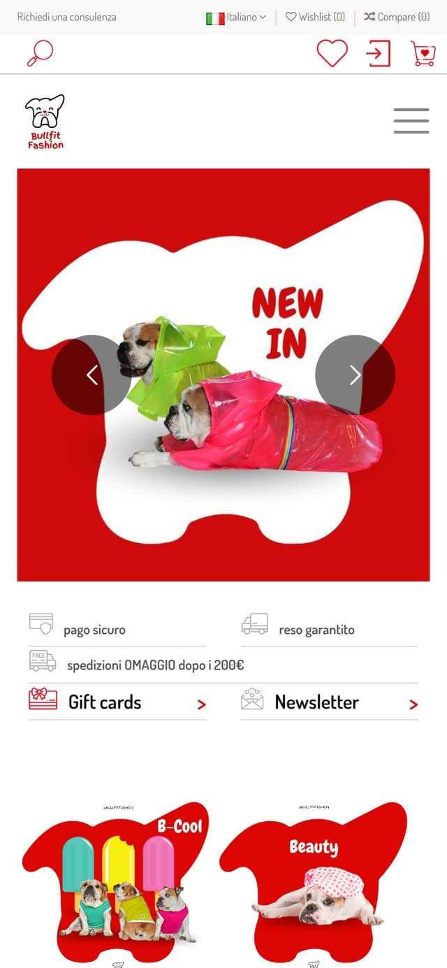 Il vecchio sito BullFitFashion su PrestaShop, versione mobile