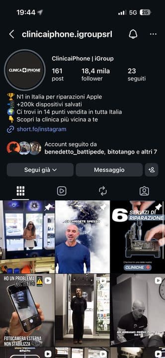 Il profilo Instagram di Clinica iPhone iGroup, 18,4 mila follower